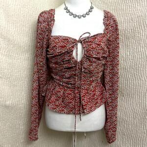 Beyond Words Peplum Top Size Large NWT Floral Off Shoulder Bow Sleeve Boho Cute